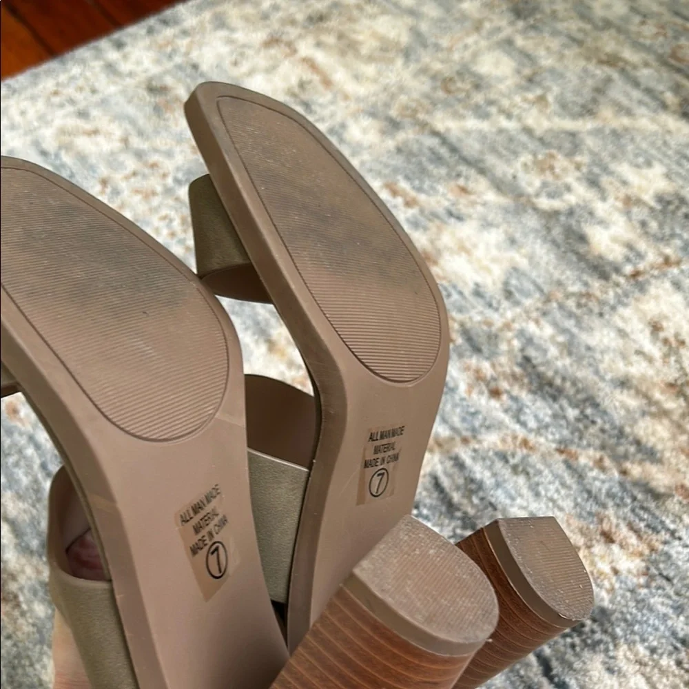 Soda Green and Brown Heels with Block Design